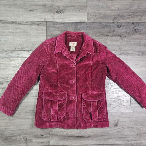 LL Bean Jacket Womens Small Red Corduroy Button Down Pockets - Picture 3 of 9